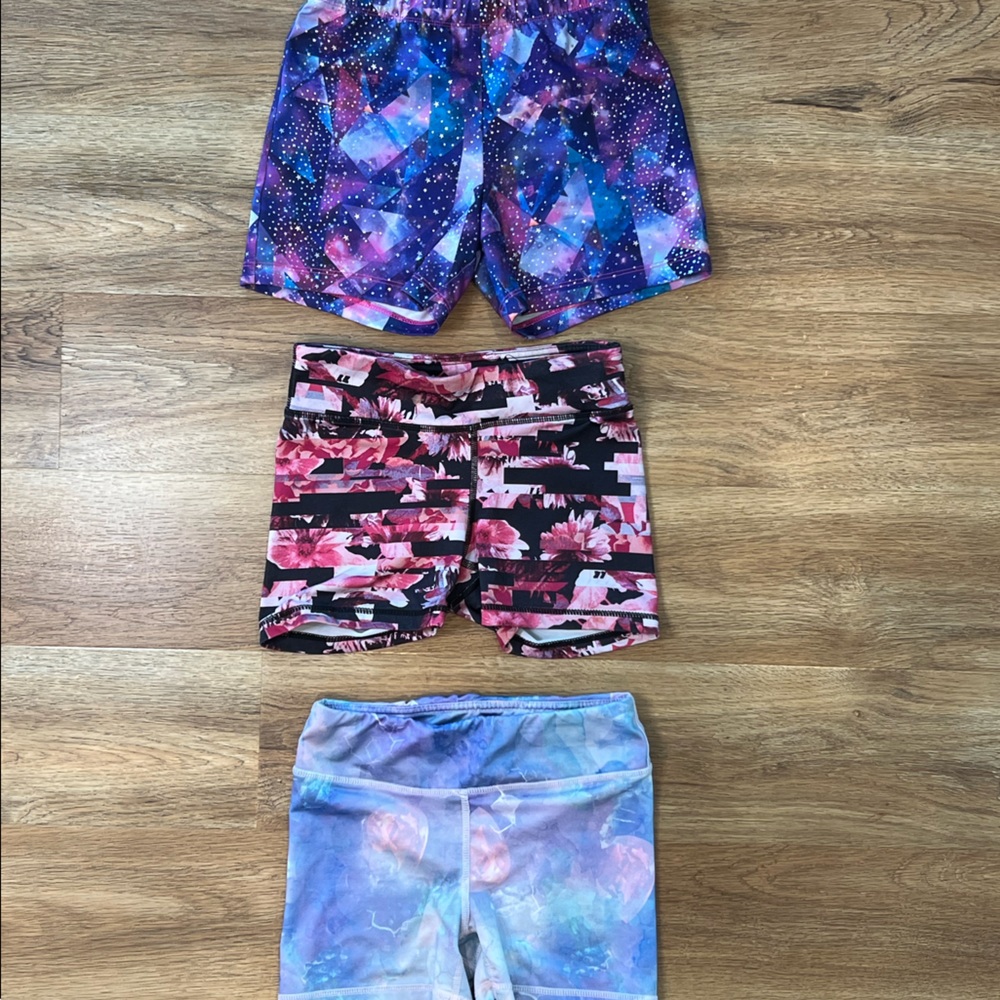 3 pairs on Girls Spandex Workout Shorts